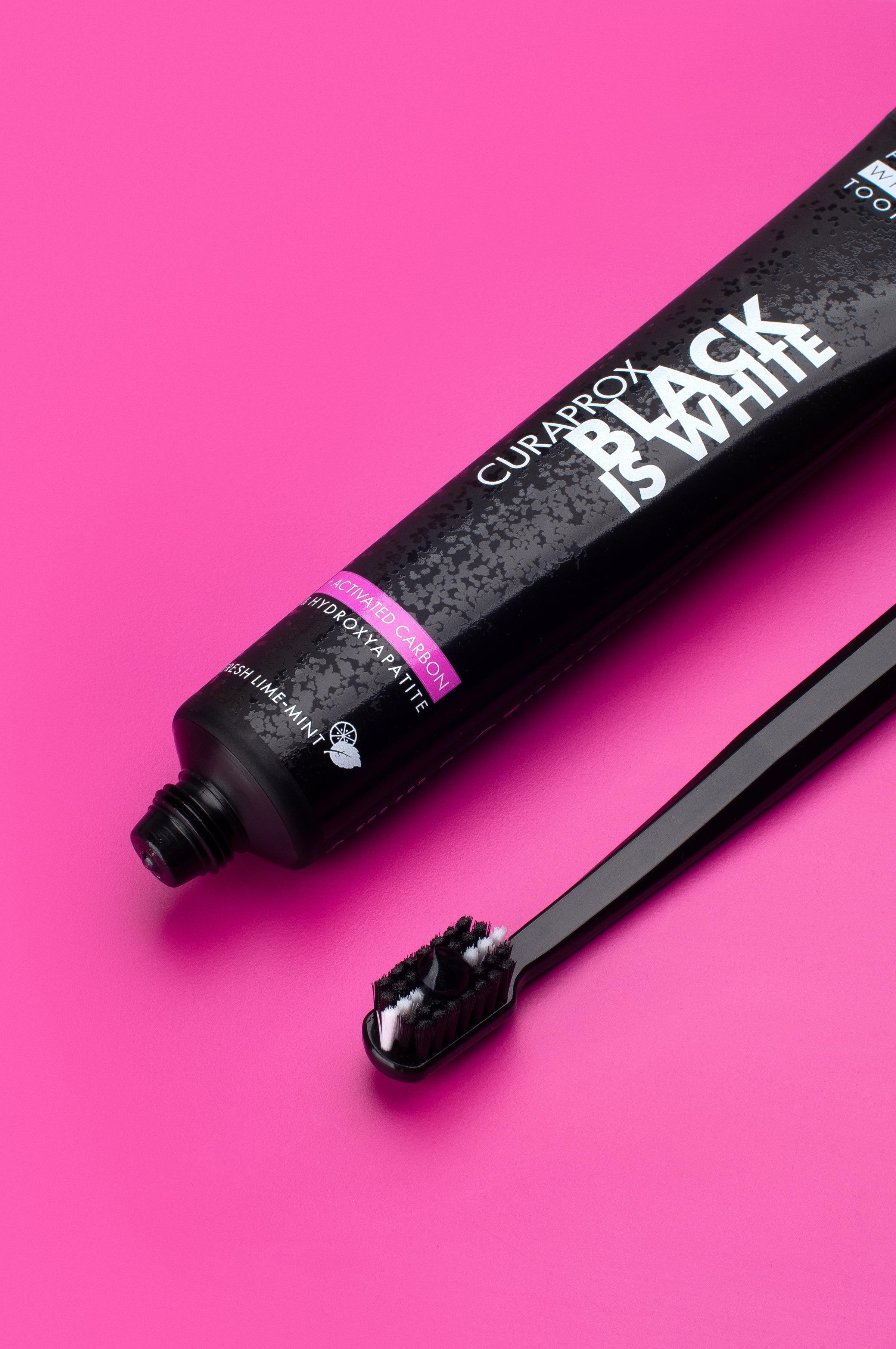 Editorial_Hydrosonic_Black is white_Toothpaste_90ml_Toothbrush_Pink